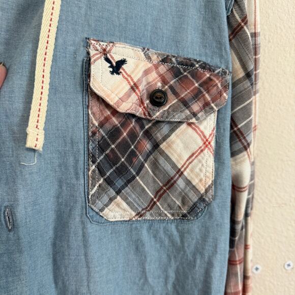 Upcycled O’Neill Hooded Lightweight Chambray Button Front Shacket Size XL - Picture 6 of 11